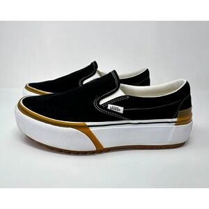 Vans Slip On Platform Lug Sneakers Black Gum Sole Unisex Men 8 Women 9.5
